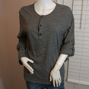H & M Sz M Womens Basic Henley Long Sleeves Tap Roll Up to Short Sleeves T-Shirt